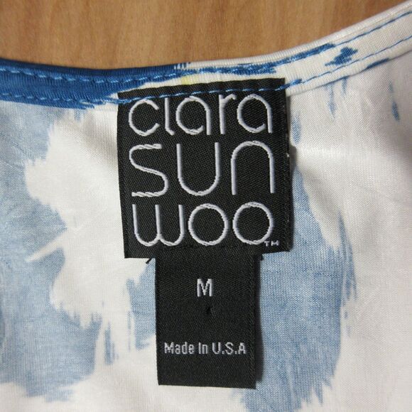 CLARA SUN WOO Crushed Silk Knit Center Slit Maxi Dress Sz M 12 Blue White Floral - Picture 4 of 15